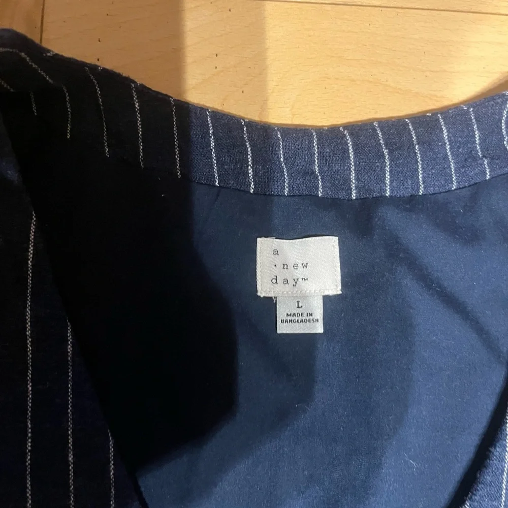 Women's Tailored Suit Vest - A New Day Navy Striped L - Picture 10 of 11